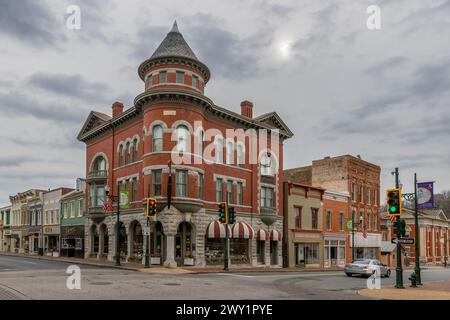 Staunton, Virginia, Stati Uniti d'America - 24 febbraio 2024: Centro storico incorporato nel 1801, ma fondato nel 1732. Foto Stock