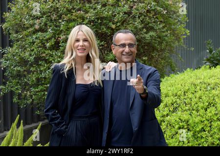 News - Photocall Conferenza Stampa 69Â David Donatello Alessia Marcuzzi e Carlo conti durante Photocall Conferenza Stampa 69Â David Donatello, News in Roma, Italia, 3 aprile 2024 Roma Rai Viale Mazzini Italia Copyright: XMassimoxLanduccix/xLiveMediax LPN 1296898 Foto Stock