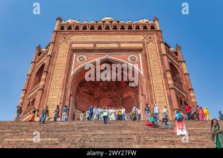 Buland Darwaza, ingresso a Jama Masjid, Fatehpur Sikri, Uttar Pradesh, India Foto Stock