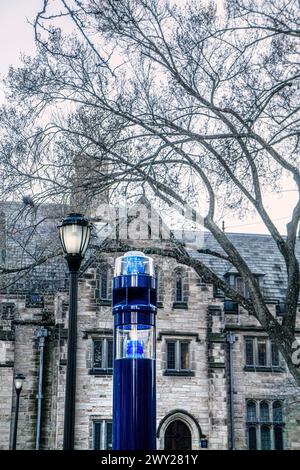 Stazione blu per chiamate di emergenza, Yale University, New Haven, Connecticut, Stati Uniti Foto Stock