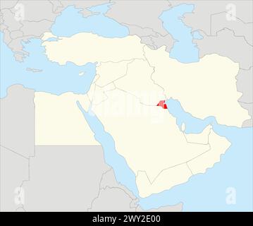 Mappa rossa DEL KUWAIT all'interno mappa beige evidenziata del Medio Oriente Illustrazione Vettoriale