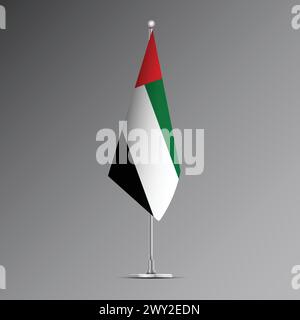 Bandiera 3D realistica degli Emirati Arabi Uniti su palo d'acciaio Illustrazione Vettoriale