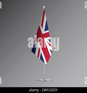 Bandiera 3D realistica del Regno Unito su palo d'acciaio Illustrazione Vettoriale
