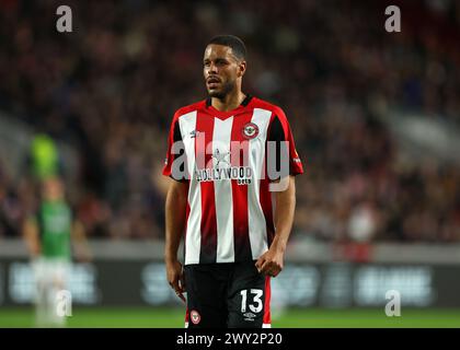 3 aprile 2024; Gtech Community Stadium, Brentford, Londra, Inghilterra; Premier League Football, Brentford contro Brighton e Hove Albion; Mathias Jorgensen di Brentford Foto Stock