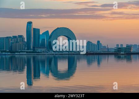 Alba sul lungomare di Baku, Azerbaigian Foto Stock