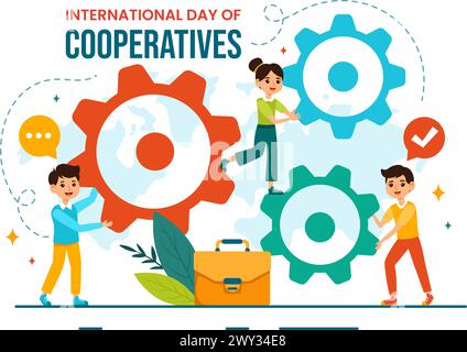Giornata internazionale delle cooperative illustrazione vettoriale il 6 luglio con le persone agli obiettivi complementari delle Nazioni Unite in Flat background Illustrazione Vettoriale