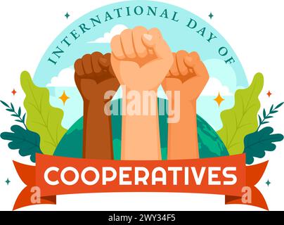 Giornata internazionale delle cooperative illustrazione vettoriale il 6 luglio con le persone agli obiettivi complementari delle Nazioni Unite in Flat background Illustrazione Vettoriale