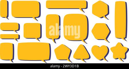 Bollature di conversazione testuale. Bolle vocali per il dialogo. Fumetto per messaggio con ombra. Forma cornice impostata per commento isolato su sfondo bianco Illustrazione Vettoriale