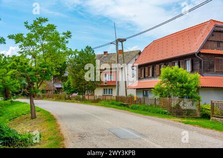 Tradizionali case in legno nel villaggio croato di Krapje Foto Stock