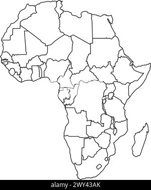 Accurata e dettagliata linea di mappe africa stati paesi vettore elettorale politico isolato su sfondo bianco Illustrazione Vettoriale