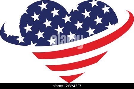 bandiera americana usa con simbolo a forma di cuore d'amore stilizzato grafica tshirt isolata su sfondo trasparente Illustrazione Vettoriale