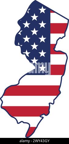 Nuova maglia NJ con bandiera americana usa in forma di mappa, isolamento vettoriale semplificato su sfondo trasparente Illustrazione Vettoriale