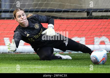 Manchester United Women contro Everton Women's Super League. Mary Earps durante la partita di Super League femminile tra Manchester United e Everton al Leigh Sports Village il 31 marzo 2024 a Leigh, Inghilterra. Foto Stock