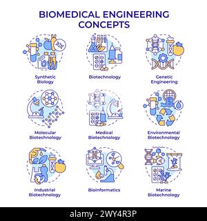 Icone di concetto multicolore per l'ingegneria biomedica Illustrazione Vettoriale