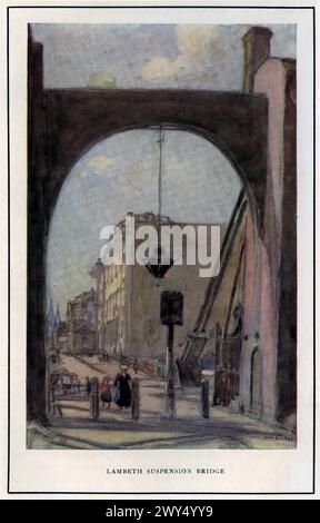 acquerello di Horace Mann Livens (1862-1936) del Lambeth Suspension Bridge, Londra, 1926 circa Foto Stock