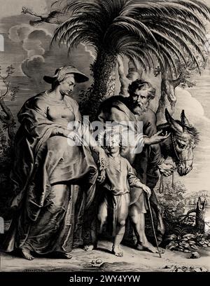 The Flight into Egypt 1620 Lucas Vorsterman (1595–1675) è stato un incisore barocco. Ha lavorato con gli artisti Peter Paul Rubens e Anthony van Dyck Royal Museum of fine Arts, Anversa, Belgio, Belgio. Foto Stock