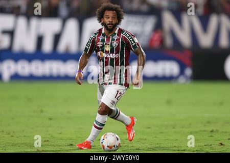 Lima, Perù. 4 aprile 2024. Marcelo Vieira di Fluminense durante la CONMEBOL Libertadores Cup, partita, gruppo A, data 1, tra Alianza Lima e Fluminense FC giocata allo stadio Alejandro Villanueva Melcochita il 3 aprile 2024 a Lima, Perù. (Foto di Miguel Marrufo/PRESSINPHOTO) credito: PRESSINPHOTO SPORTS AGENCY/Alamy Live News Foto Stock