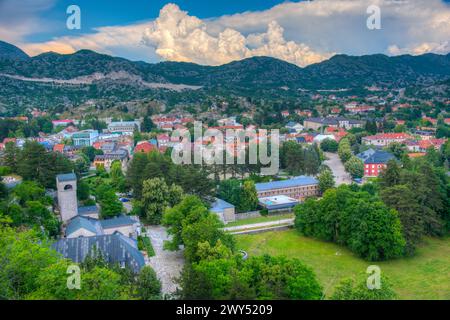 Vista aerea della città vecchia di Cetinje in Montenegro Foto Stock