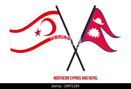 Cipro del Nord e le bandiere del Nepal hanno attraversato e ondulato lo stile piatto. Proporzione ufficiale. Colori corretti. Foto Stock