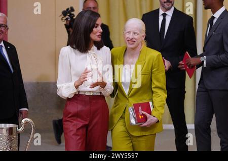 Madrid, Spagna. 4 aprile 2024. La regina spagnola Letizia con Susana Rodriguez durante i premi sportivi nazionali a Madrid giovedì 4 aprile 2024. Crediti: CORDON PRESS/Alamy Live News Foto Stock