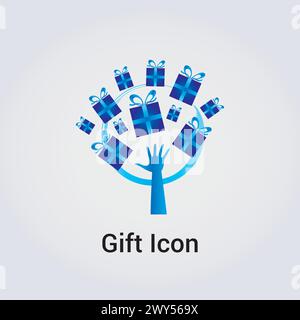 Icona regalo con illustrazione vettoriale blu a mano, scatole regalo regalo regalo regalo buon compleanno presente anniversario piacere Gioia Illustrazione Vettoriale