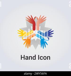 Icona mani Spiritualità aiutare solidarietà compassione cura amore preghiera Logo colori multipli diversità Illustrazione Vettoriale