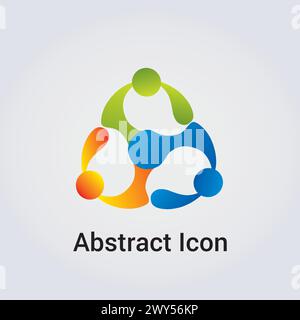 Icona astratta Logo Design forme primarie sagome sagome People Dance Star Circle Clover varie rete di comunicazione Rainbow Colors Vector Illustrazione Vettoriale