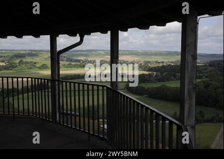 Punto panoramico dalla torre Rapunzelturm Rapunzel, Trendelburg Foto Stock