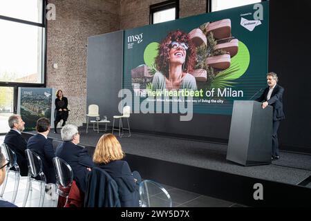 Milano, Italia. 4 aprile 2024. Nella foto Giancarlo Tancredi Milano, Italia - Cronaca Giovedì, 4 aprile, 2024. (Foto di Marco Ottico/Lapresse) Conferenza stampa Milano Santa Giulia il nuovo cuore pulsante di Milano Milano, Italia - News mercoledì 03 aprile 2024. (Foto di Marco otto/Lapresse) credito: LaPresse/Alamy Live News Foto Stock