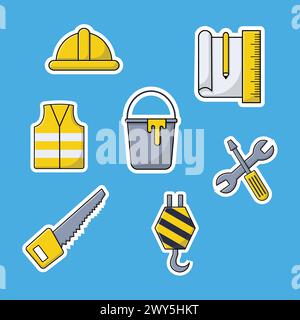 Set di adesivi vettoriali per elementi da costruzione Illustrazione Vettoriale