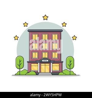 Illustrazione vettoriale dell'edificio dell'hotel a cinque stelle. Design del concetto di servizio alberghiero Illustrazione Vettoriale