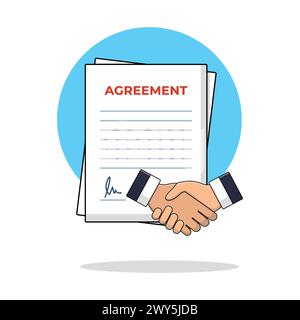 Firma del contratto e illustrazione del vettore handshake. Progettazione del concept del contratto firmato Illustrazione Vettoriale
