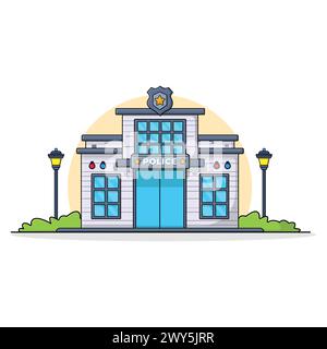Illustrazione vettoriale dell'edificio della stazione di polizia. Progettazione del concetto di servizio del dipartimento di polizia Illustrazione Vettoriale