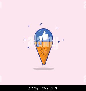 Carina come React Melting Cone Ice Cream Vector Illustration. Design piatto in stile cartoni animati per T-shirt Illustrazione Vettoriale