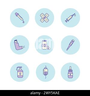 Carino pacchetto Vector icona medica. Set vettore disegno piatto. Illustrazione Vettoriale