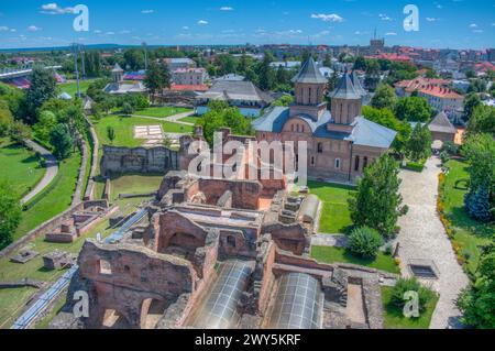 Vista panoramica della corte principesca nella città rumena di Targoviste Foto Stock