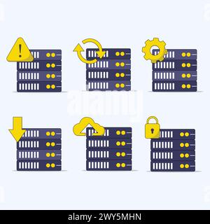 Le icone del server database impostano l'illustrazione vettoriale Illustrazione Vettoriale