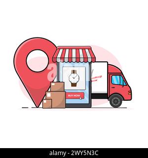 Illustrazione vettoriale del concetto di servizio di acquisto e consegna online Illustrazione Vettoriale