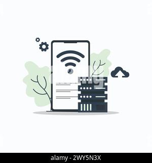 Illustrazione del vettore del concetto del server di rete wireless Illustrazione Vettoriale