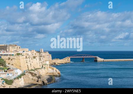 L'antico forte e St. Ponte di Elmo, Valletta, Malta Foto Stock