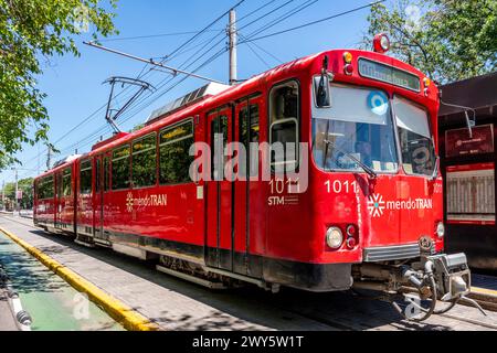 Un tram MendoTran che arriva alla stazione di Mendoza, provincia di Mendoza, Argentina. Foto Stock