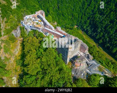 Vista panoramica della Cittadella di Poenari in Romania Foto Stock