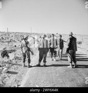 L'ESERCITO POLACCO NELLA CAMPAGNA DEL DESERTO occidentale, 1940-1942 - le truppe italiane si arrendono ad una pattuglia della Brigata dei Carpazi indipendenti polacchi sulla strada a sud-ovest di Gazala, in Libia. , British Army, Polish Army, Polish Armed Forces in the West, Independent Carpathian Rifles Brigade Foto Stock