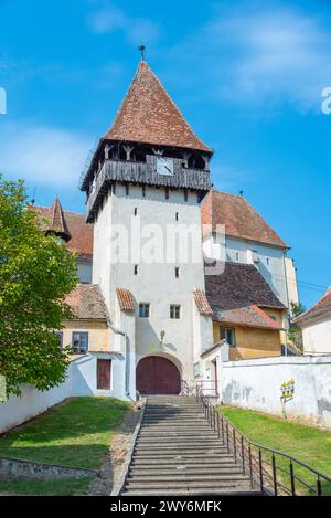 La chiesa fortificata di Bazna in Romania Foto Stock