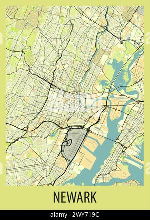 Mappa dei poster di Newark, New Jersey, Stati Uniti Illustrazione Vettoriale