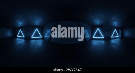 Camera scura con mappa dell'ambiente vr panoramica a 360 luci blu Foto Stock