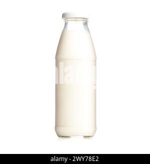 Bottiglia per latte in vetro con sfondo bianco isolato Foto Stock