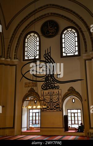 Situata a Bursa, in Turchia, la moschea Ulu fu costruita nel 1400. È una delle moschee più turistiche del paese. Foto Stock