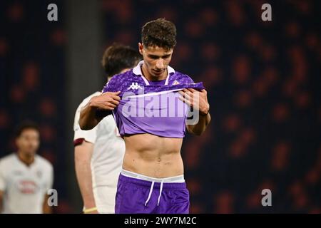 Bologna, Italia. 4 aprile 2024. Christian Biagetti Fiorentina durante la finale di Primavera TIM Cup tra Fiorentina e Torino - Primavera TIM Cup allo Stadio Renato Dall'Ara - Sport, calcio - Bologna, Italia - giovedì 4 aprile 2024 (foto di massimo Paolone/LaPresse) crediti: LaPresse/Alamy Live News Foto Stock