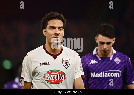 Bologna, Italia. 4 aprile 2024. Jonathan Silva di Torino guarda durante la finale di Primavera TIM Cup tra Fiorentina e Torino - Primavera TIM Cup allo Stadio Renato Dall'Ara - Sport, calcio - Bologna, Italia - giovedì 4 aprile 2024 (foto di massimo Paolone/LaPresse) credito: LaPresse/Alamy Live News Foto Stock